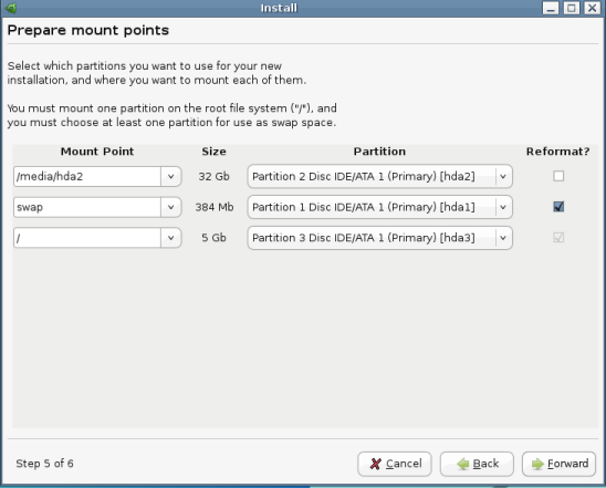 aet partition mount points